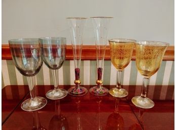 Glassware Lot - Hand Painted Champagnes, Amber Wines, Blue Waters