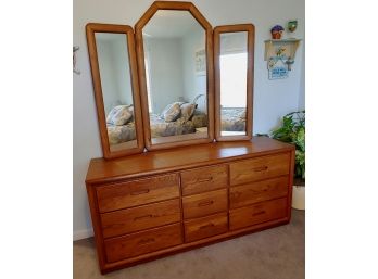 Dixie Newport Oak Triple Dresser With Tri-View Mirror