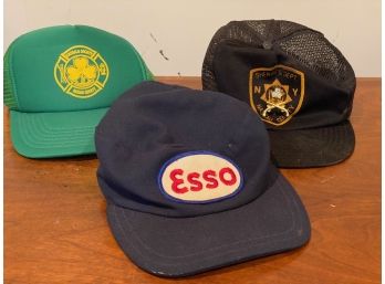 Vintage Caps - Esso, Nassau Co. PD With Pins, Nassau Co Emerald Society