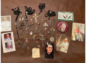 Vintage Religious Lot - Rosaries, Pope Memorabilia