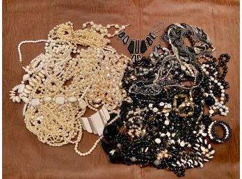 Large Jewelry Lot - Black & White Beaded Necklaces