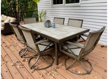 Outdoor Dining Table And 6 Swivel Rocker Arm Chairs