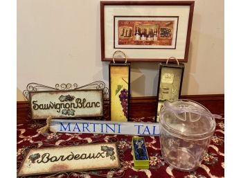 Wine Themed Lot - Signs, Wood Boxes, Pampered Chef Ice Bucket