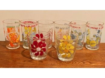 Cartoon & Floral 'Jelly' Drinking Glasses (8)