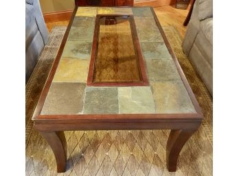 Glass & Slate Tile Top Coffee Table And 2 End Tables