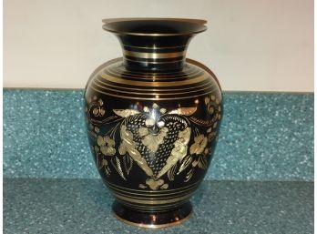 Solid Brass Floral Etched Vase