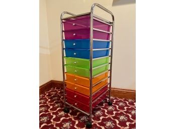 Rainbow Colored Plastic Drawers In Chrome Stand