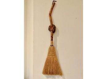 Burled Wood Handled Straw Grass Broom