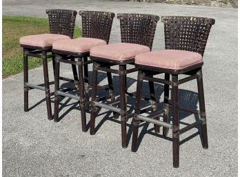 A Set Of Woven Leather And Rattan Bar Stools By McGuire Of San Francisco - 'B'