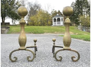 A Pair Of Vintage Brass Andirons