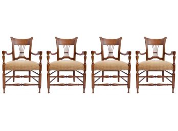 A Set Of 4 Vintage Solid Maple Wheat Back Arm Chairs From The 'Milling Road' Line By Baker Furniture