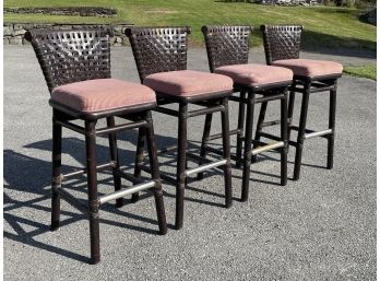 A Set Of Woven Leather And Rattan Bar Stools By McGuire Of San Francisco - 'a'