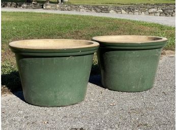 A Pair Of Large Glazed Earthenware Planters