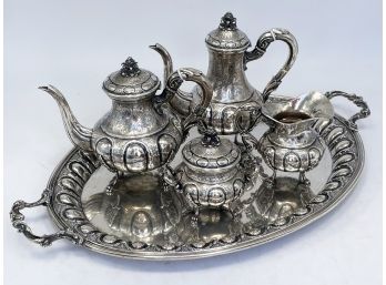 An Antique Continental Silver (800) Tea Service