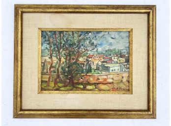 An Early 20th Century Oil On Board, Hilltown Scene By Dezso A. Kovesi