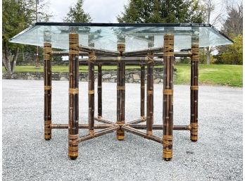 A Stunning Glass Top Dining Rattan Base Dining Table By McGuire Of San Francisco