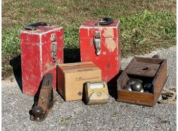 Vintage Dynamite Blasting Terminals And 'Black Ball' Ballot Box