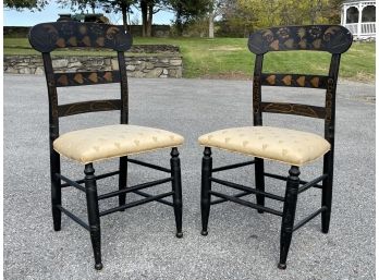 A Set Of Antique Hitchcock Style Ladder Back Side Chairs