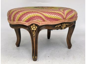 A Vintage Needlepoint Upholstered Footstool With Gilt Details