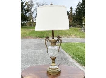 An Antique Cut Glass And Brass Lamp