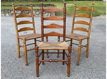 A Trio Of 19th Century Shaker Rush Seated Ladder Back Side Chairs