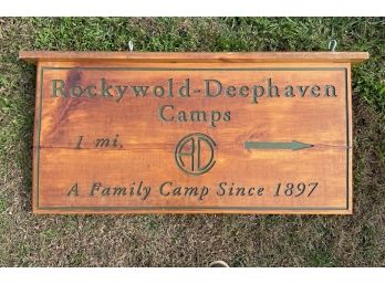 A Vintage Pine 'Rockywold-Deephaven Camps' Sign