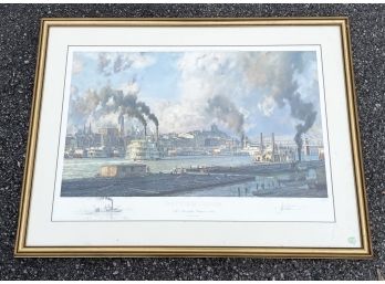 A Large Vintage Print By John Stobart, 'Pittsburgh' Signed And Numbered