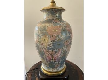 Asian Butterly & Floral Pastel/Gold Colored Satsuma Table Lamp 15' H Vase