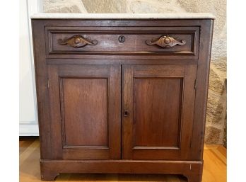 Antique Marble Top Side Cabinet / Dry Sink With Hand Carved Wooden Handles