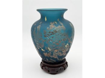 Teal And Gold Glass Vase