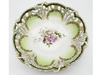 Lace Edge Rose Flower Gold Trim Porcelain Bowl - No Marking