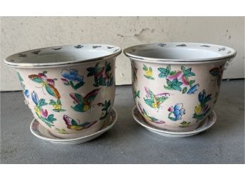Pair Of Butterfly Planters With Bases Made In China