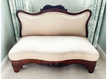 French Mahogany Victorian Loveseat Settee With Pink Upholstery - Great Condition