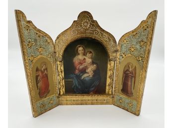 Madonna & Child Triptych Hand Decorated Made In Florence Italy