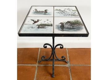 Painted Duck Tiled Side Table Wrought Iron Base