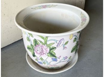 White And Pink Flower Planter With Matching Base