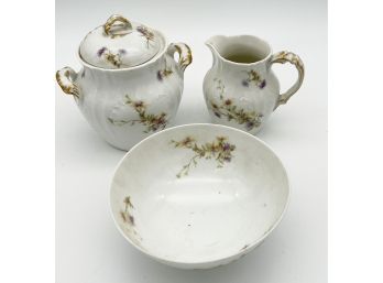 Circa 1890s CFH(Charles Field Haviland) GDM(Gerard Dufraisseix Morel)- 4 Piece Bowl/Sugar/Creamer Set