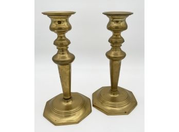 Brass Candlesticks With Octagon Base - Set Of 2 Made In India