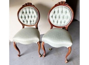 Pair Of Light Blue Balloon Back Parlor Chairs
