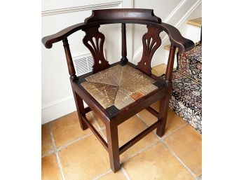 Antique Wooden Corner Chair With Woven Seat (Seat Needs Repair)