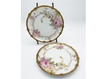 Antique Rosenthal Bavaria Rose Flower Plates Gold Trim - Set Of 6
