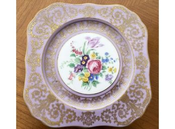 Royal Bavarian Hutschenreuther Selb Square Plates Pink Floral And Gold Accents - Set Of 8