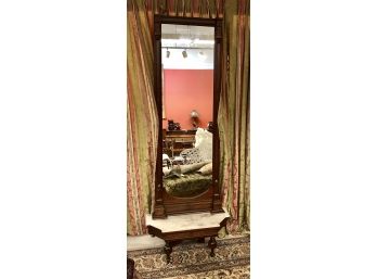 LARGE Exquisite Antique Wood Framed Entry Way Mirror And Marble Stand