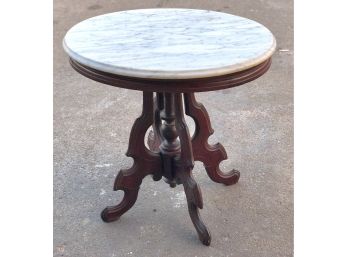 Antique Victorian Marble And Wood Parlor Table