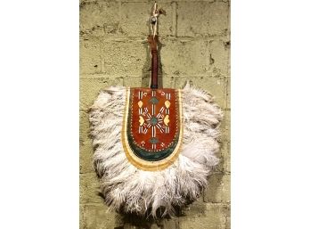 Handmade African Leather And Feather Ceremonial Fan