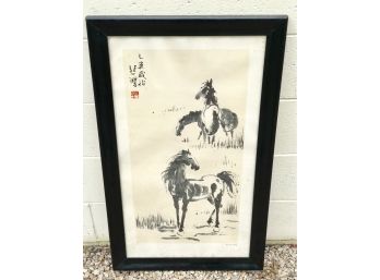 Rare Hsu Pei-Hung (Hsu Beihong) Grazing Horses Printed Work On Paper