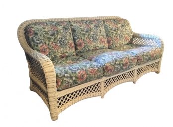 Lane White Wicker Sofa With Removable Cushions