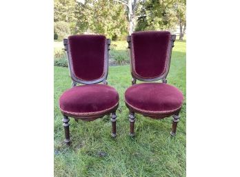 Pair Of Antique Victorian Velvet Parlor Chairs, Mahogany