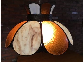 Mid-Century Caramel And Cream Slag Glass Petal Swag Light - Approx 15 Foot Chain