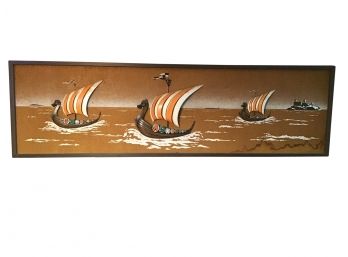 Richter Artcraft MCM  3 Dimensional Viking Ship Wall Hanging,  Made Of Resin And Burlap